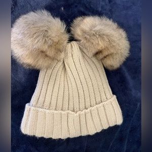 New Beige Double Pom Beanie